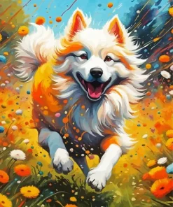 Running Samoyed Yellow Diamond Painting
