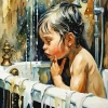 Sad Kid In The Shower Diamond Painting
