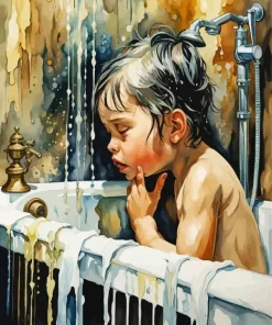 Sad Kid In The Shower Diamond Painting