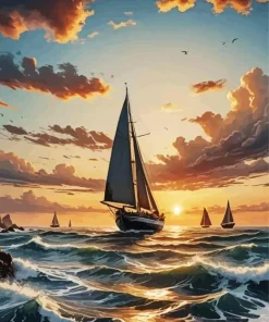 Sailboat In Storm Diamond Painting