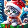 Santa Hat Cat Diamond Painting
