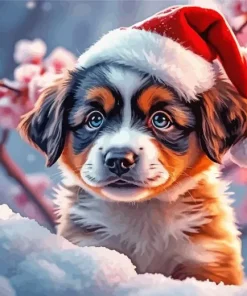Santa Hat Dog Art Diamond Painting