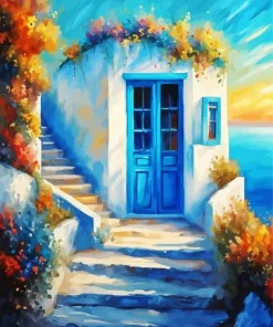 Santorini Blue Door Art Diamond Painting