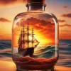 Ship Bottle Sunset Diamond Painting