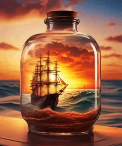 Ship Bottle Sunset Diamond Painting