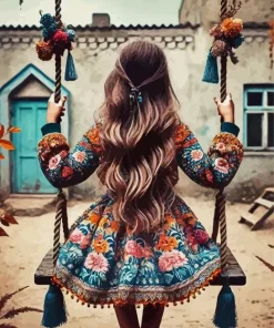 Silhouette Of A Girl On A Swing Diamond Painting