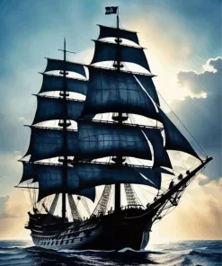 Silhouette Of A Pirate Ship Diamond Painting