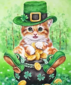 St Patricks Day Cat Diamond Painting