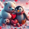 Valentine Bear And Penguin Diamond Painting