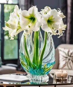 White Glass Amaryllis Vase Art Diamond Painting